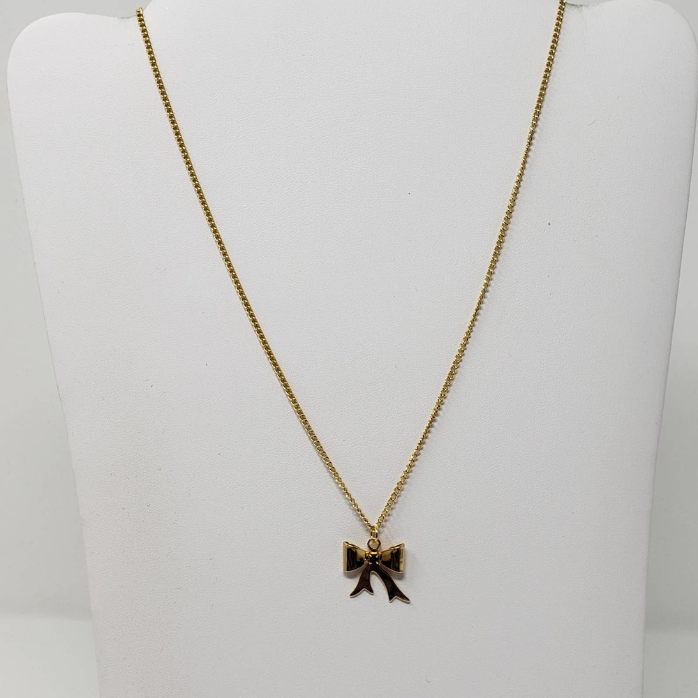 Gold Tone Chain Bow Ribbon Pendant Red Crystal - Picture 2 of 7